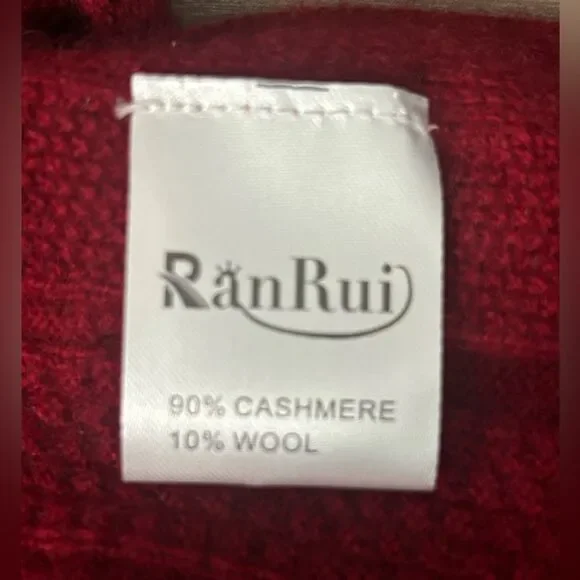 RanRui Cashmere Wool Wrap Buttoned Sweater Shawl Deep Red Maroon Women’s OS - Picture 7 of 8